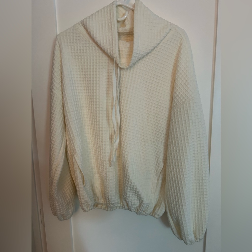 Cowl neck waffle sweater
